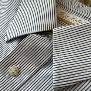 Roundtree & Yorke Gold Label Men’s Fitted Dress Shirt Blue White Stripe 16.5 33